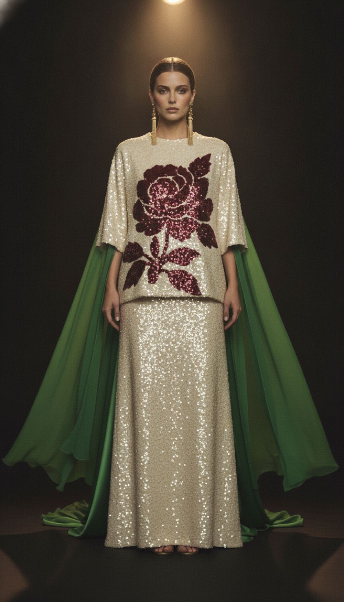 The Rose — cream and burgundy sequin top